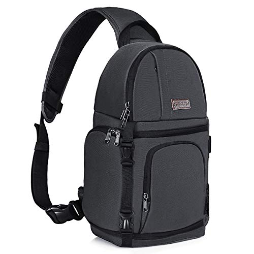MOSISO Cámara Bolso Bandolera, Mochila a Prueba de Golpes con Correa Crossbody Ajustable y Inserciones Modulares para Cámaras DSLR/SLR/Mirrorless(Compatible con Canon/Nikon/Sony/Fuji),Gris Espacial