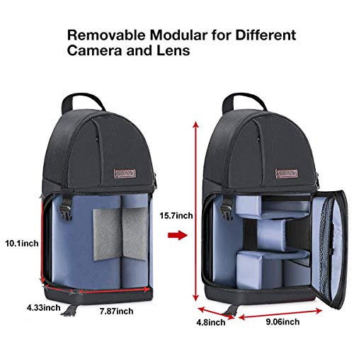 MOSISO Cámara Bolso Bandolera, Mochila a Prueba de Golpes con Correa Crossbody Ajustable y Inserciones Modulares para Cámaras DSLR/SLR/Mirrorless(Compatible con Canon/Nikon/Sony/Fuji),Gris Espacial