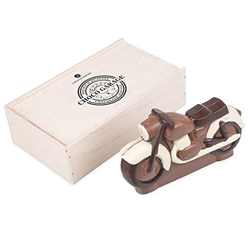 Moto de chocolate en caja de madera | Idea de regalo para niño, papá, abuelo | Sin alcohol | Vintage | Colección, Motociclista | Navidad | Pascua | Cumpleaños | Día del Padre