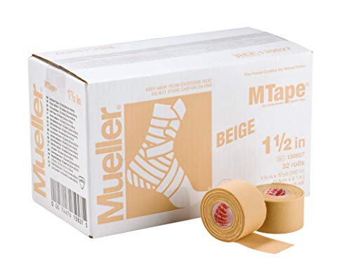 Mueller MTape - Cinta atlética, 3,8 cm x 10 m, color beige, TeamPak (caja de 32 rollos), 130827