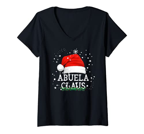 Mujer Abuela Claus Pijama Familia Divertido Regalo Navidad Abuelas Camiseta Cuello V