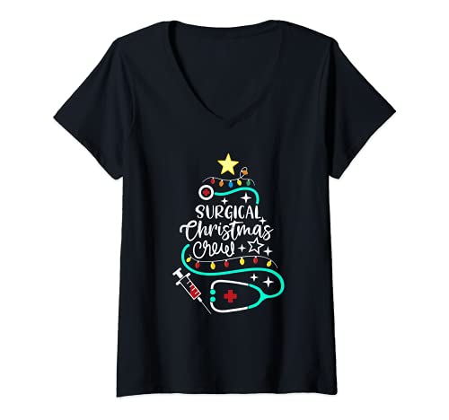 Mujer Equipo quirúrgico de Navidad Médico Enfermera Quirúrgica Med Surg Tech Camiseta Cuello V