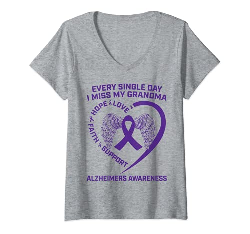 Mujer Gráfico de concientización morado en memoria de mi abuela sobre el Alzheimer Camiseta Cuello V