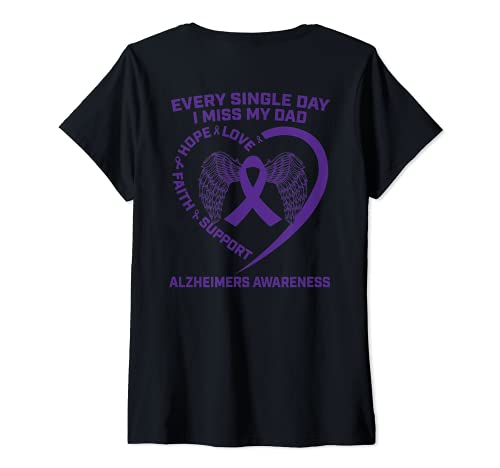 Mujer Gráfico trasero de concientización sobre el Alzheimer en memoria de mi papá morado Camiseta Cuello V