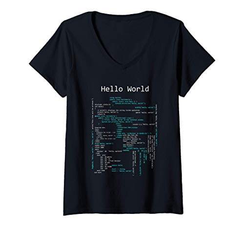 Mujer Hello World Codificación, Lenguajes De Programación Camiseta Cuello V