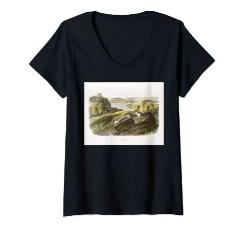 Mujer Ilustración animal de ratón de pie blanco para hombres y mujeres Camiseta Cuello V
