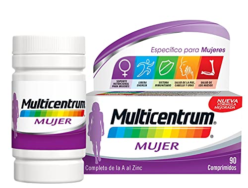 Multicentrum Mujer Complemento Alimenticio Multivitaminas con 13 Vitaminas y 11 Minerales, Sin Gluten, 90 Comprimidos