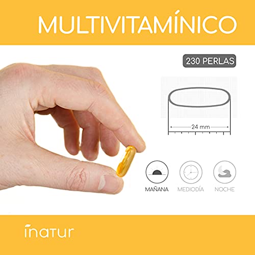 Multivitaminas y Minerales – 230 perlas | Inatur | 25 Vitaminas (A C Complejo B D E Niacina y Ácido Fólico) y Minerales activos esenciales | Suministro 7 meses