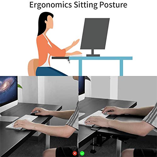 Muñeca Ordenador Resto Apoyabrazos -Bandeja Teclado Bajo Mesa Ajustable, para Ordenador Portátil Reposabrazos Soporte para Reposabrazos De Mesa Bandeja para Codo, Extensor De Escritorio (Negro)