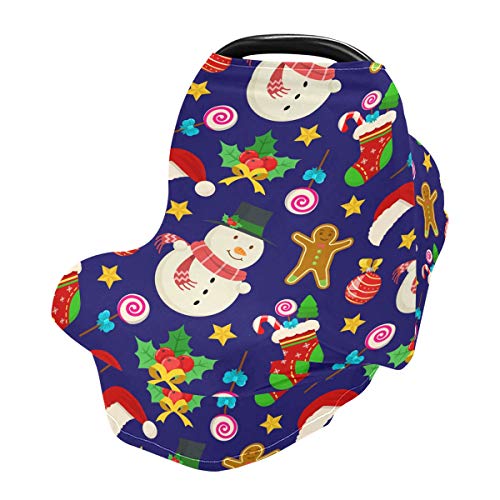Muñeco De Nieve De Navidad Azul La Lactancia Materna Enfermería Cubierta Asiento de Coche de Bebé con Dosel Transpirable Carros de La Compra Cubierta para Bebé