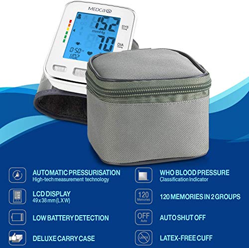 Muñequera de presión arterial - Monitor de presión arterial y banda de máquina automática BP con pantalla LCD grande para lectura rápida y precisa
