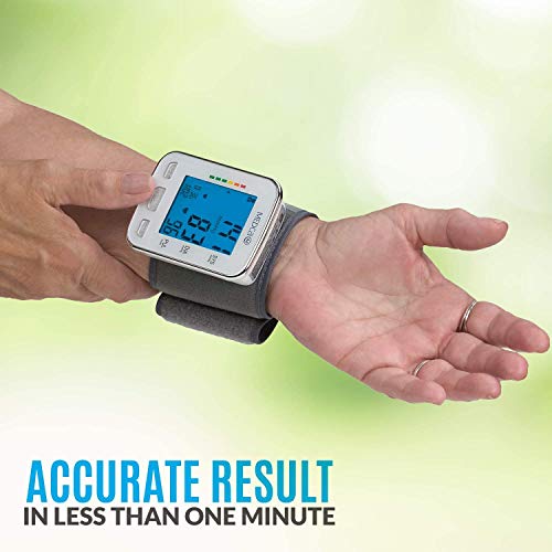 Muñequera de presión arterial - Monitor de presión arterial y banda de máquina automática BP con pantalla LCD grande para lectura rápida y precisa