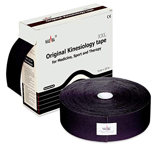 Nasara KT5G Original Kinesiology XXL - Cinta adhesiva (5 cm x 32 m), color negro