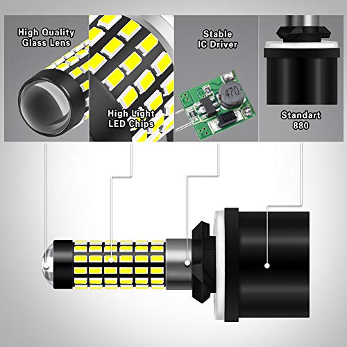 NATGIC 880 886 890 892 Bombillas LED Xenon White 1800LM 3014SMD Chipsets 78-EX con Lente para proyector de luz antiniebla Luz Diurna, 6500K, 12-24V (Paquete de 2)