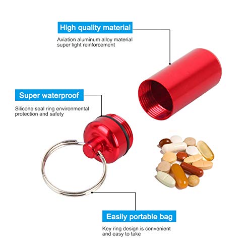NATUCE 6PCS P llaveros pastilleros estancos, Caja de Pastillas de aleación de Aluminio, astillero Píldoras Llavero Caja Botella Contenedor De Aluminio, Impermeable Mini Pastillero para la Medicación