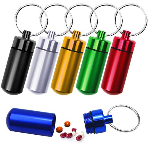 NATUCE 6PCS P llaveros pastilleros estancos, Caja de Pastillas de aleación de Aluminio, astillero Píldoras Llavero Caja Botella Contenedor De Aluminio, Impermeable Mini Pastillero para la Medicación