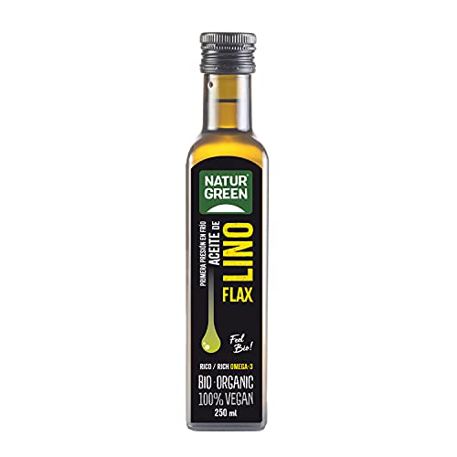 NaturGreen - Aceite Lino Bio, 100% Aceite de Semillas de Lino Ecológico, Rico en Omega-3, Primera Presión, 250 Mililitros