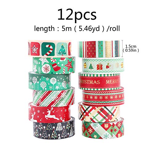 Navidad Washi tape set 12 Cintas adhesivas Rainbow Kawaii Decorativo de Masking Tape Washi Tape Decorativas de Colores Washi Cinta de Enmascarar para DIY manualidades álbumes de recortes y regalos