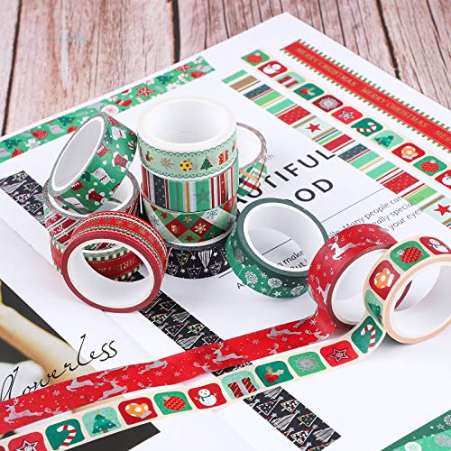 Navidad Washi tape set 12 Cintas adhesivas Rainbow Kawaii Decorativo de Masking Tape Washi Tape Decorativas de Colores Washi Cinta de Enmascarar para DIY manualidades álbumes de recortes y regalos