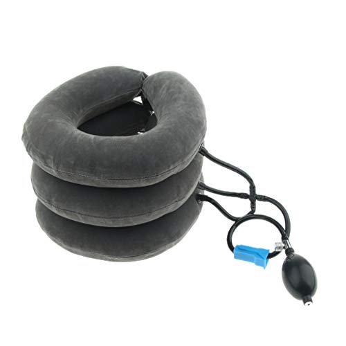 NC Cojín Inflable Del Dispositivo Del Cuello de La Almohada de La Tracción Del Cuello Cervical de La Terapia Casera - gris