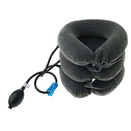 NC Cojín Inflable Del Dispositivo Del Cuello de La Almohada de La Tracción Del Cuello Cervical de La Terapia Casera - gris