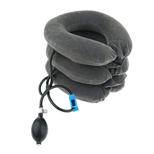 NC Cojín Inflable Del Dispositivo Del Cuello de La Almohada de La Tracción Del Cuello Cervical de La Terapia Casera - gris