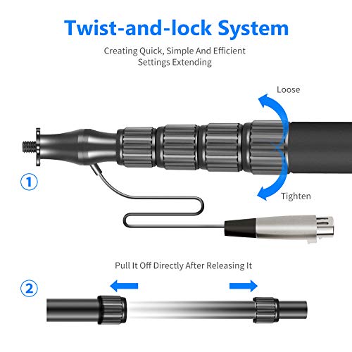 Neewer NW-088 Brazo de Micrófono de Mano con Cable XLR Incorporado Brazo de Micrófono de Aluminio Extensible de 5 Secciones con Mango de Espuma y Bloqueo Giratorio Adecuado para Micrófono con Zoom