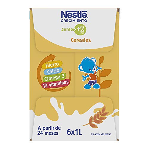 Nestlé Junior2+ Cereales Preparado Lácteo Infantil con Cereales, 6 x 1L