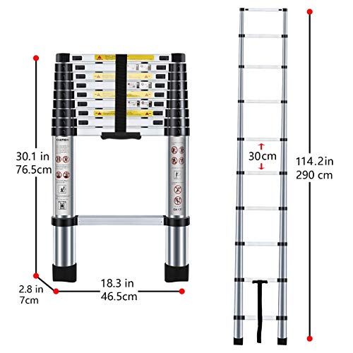 Nestling® 2.9M Escalera Telescópica Multiusos de Aluminio Portátil. Extensión Plegable y Extensible EN131, Carga Máxima 150 kg