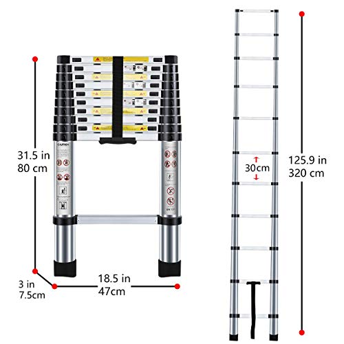 Nestling® 3.2M Escalera Telescópica Multiusos de Aluminio Portátil. Extensión Plegable y Extensible EN131, Carga Máxima 150 kg