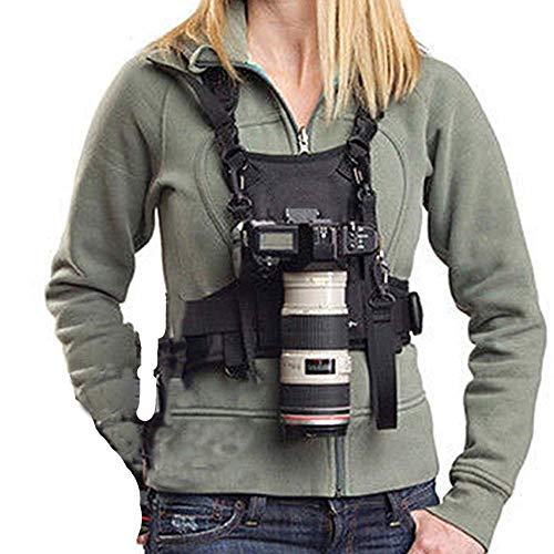 Nicama Arnés de Correa para cámara de Doble Hombro Correa de sujeción, Arnés de Pecho con Bujes de Montaje y Correas de Seguridad de Respaldo para Senderismo Canon Nikon Sony Sigma Olympus DSLR