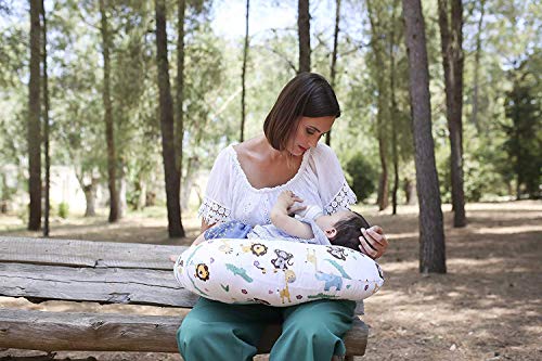 Niimo Cojin Lactancia Bebè Funda Cojin 100% Algodòn Extraíble y Lavable Almohada Multifuncional para Madre y Bebé Relleno de Fibra de Poliéster (Selva)