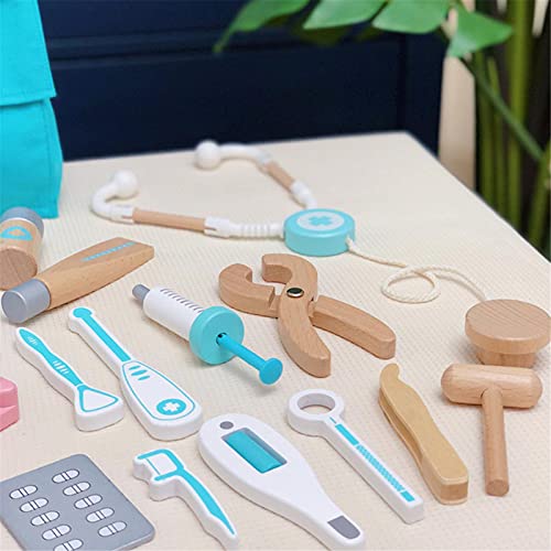Nikula 17 Piezas Doctor'S Case Juguete De Juego De rol Médico Juego De rol para Niños Kit Médico De Madera para Niños Juguete Médico De Madera con Estetoscopio Otoscopio Y Espejo Dental approving