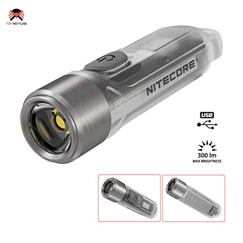 NITECORE TIKI - Mini Llavero Linterna de Bolsillo - 300 Lúmenes LED y Luz Ultravioleta - Linterna Llavero Recargable USB - Pequeña y Ultraligera ([ CLARO ])