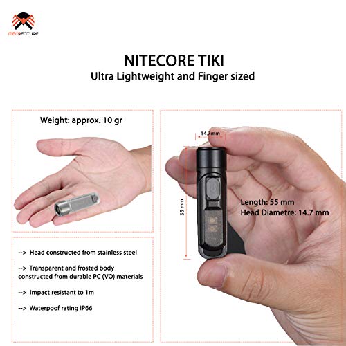 NITECORE TIKI - Mini Llavero Linterna de Bolsillo - 300 Lúmenes LED y Luz Ultravioleta - Linterna Llavero Recargable USB - Pequeña y Ultraligera ([ CLARO ])