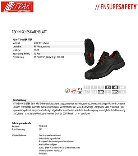 Nitras Pro Step 7210 S3 - Zapatos de trabajo con puntera de acero para hombre y mujer, color Negro, talla 36 EU