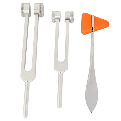 NITRIP 3 piezas de aleación de aluminio, plateado neurológico, diapasón y conjunto de martillo de percusión 128Hz + 256Hz