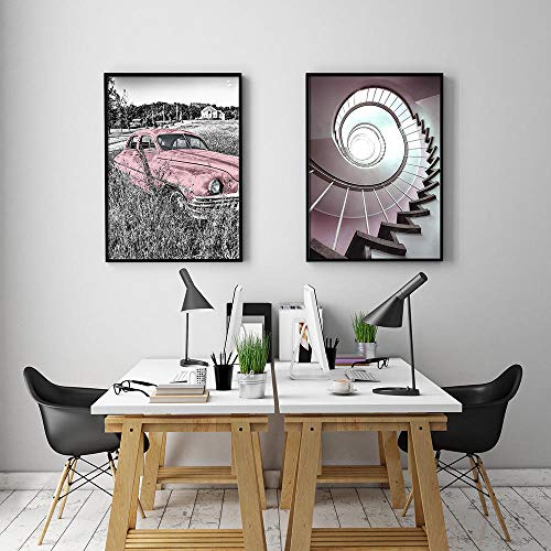 None brand Carteles e Impresiones Pinturas en Lienzo de Coches Antiguos Imagen Escaleras nórdicas Arte de la Pared Cuadros modulares para la decoración del hogar Sin marco-50x70cmX2