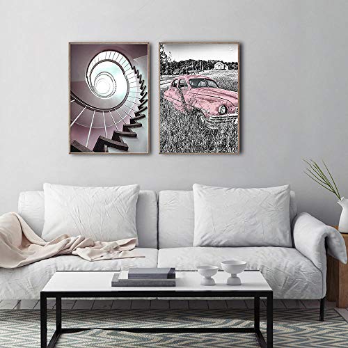 None brand Carteles e Impresiones Pinturas en Lienzo de Coches Antiguos Imagen Escaleras nórdicas Arte de la Pared Cuadros modulares para la decoración del hogar Sin marco-40x50cmX2