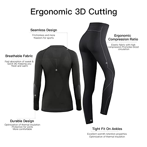 NOOYME Ropa Interior Térmica Mujer Ropa Interior esquí Mujer Funcional Ropa Interior Mujer Mujer Termoactivas Transpirable Ski Elástico Suave Cálido Funcional Ropa Interior Mujeres Conjuntos