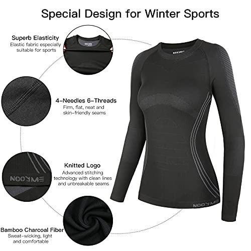 NOOYME Ropa Interior Térmica Mujer Ropa Interior esquí Mujer Funcional Ropa Interior Mujer Mujer Termoactivas Transpirable Ski Elástico Suave Cálido Funcional Ropa Interior Mujeres Conjuntos