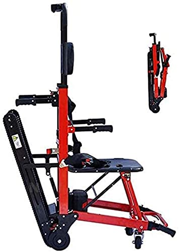 N&W Folding Electric Stair Climbing Wheelchair Stair Stretcher Ambulance Stair Chair Emergency Crawler Evacuation Chair Mobility Aid Stretcher Trolley Aluminum-Red