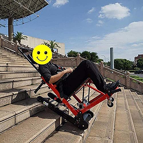 N&W Folding Electric Stair Climbing Wheelchair Stair Stretcher Ambulance Stair Chair Emergency Crawler Evacuation Chair Mobility Aid Stretcher Trolley Aluminum-Red
