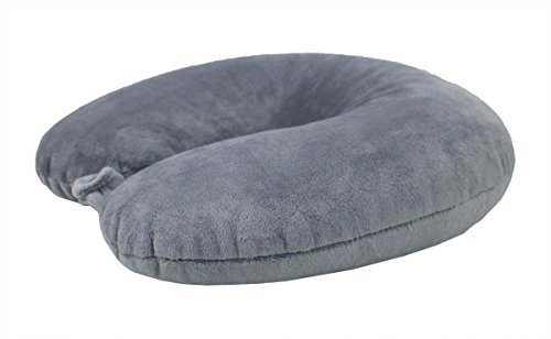 ObboMed MN-5300G Almohada para Cuello de Viaje en Forma de U con Microperlas, Modelo Premium, Cojín para el Soporte del Cuello con Cierre de Botón de Presión - Funda de Terciopelo de Lujo (Gris)