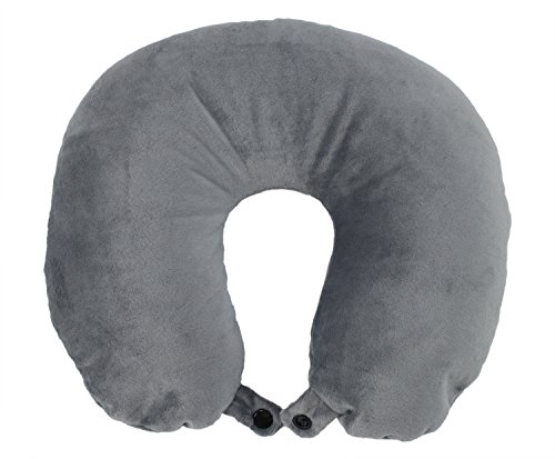 ObboMed MN-5300G Almohada para Cuello de Viaje en Forma de U con Microperlas, Modelo Premium, Cojín para el Soporte del Cuello con Cierre de Botón de Presión - Funda de Terciopelo de Lujo (Gris)