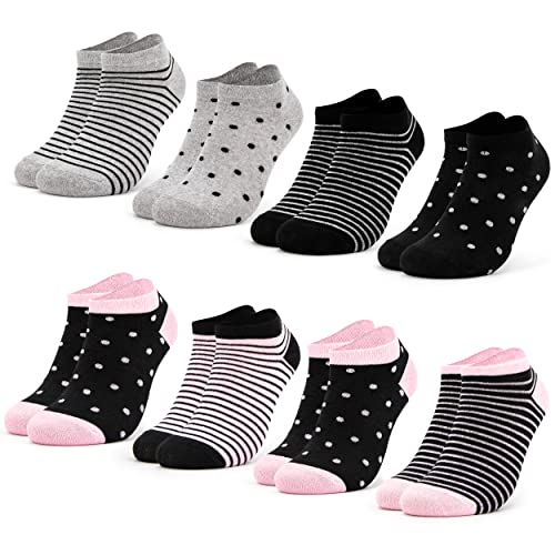 Occulto 8 pares de Calcetines para Mujer | Calcetines para Zapatos de Verano para Mujer | Calcetines cortos de Algodón para Mujer Turquía 35-38 Negro-Rosado