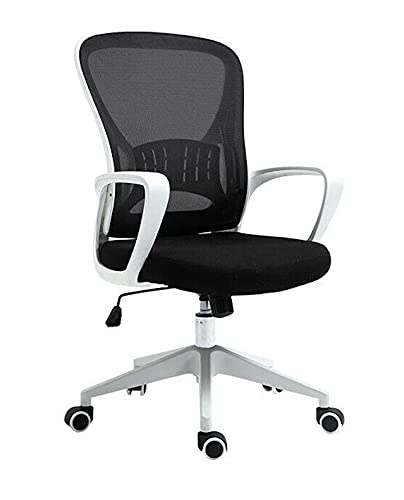 OF TLV-AM-OC32-BLACK Silla de Oficina con Soporte Lumbar Giratoria Escritorio 5 Ruedas Despacho, Blanco-Negro, Universal
