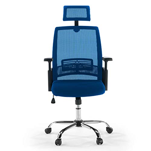 Ofichairs Silla Storm Silla de Oficina Ergonómica Silla de Escritorio Respaldo Transpirable Soporte Lumbar Reposacabezas Brazos Ajustables Color Azul