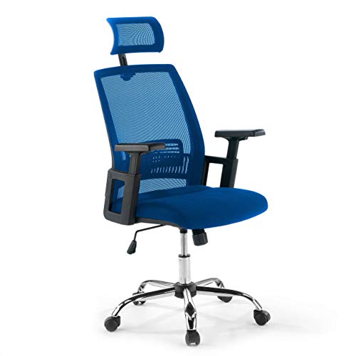 Ofichairs Silla Storm Silla de Oficina Ergonómica Silla de Escritorio Respaldo Transpirable Soporte Lumbar Reposacabezas Brazos Ajustables Color Azul