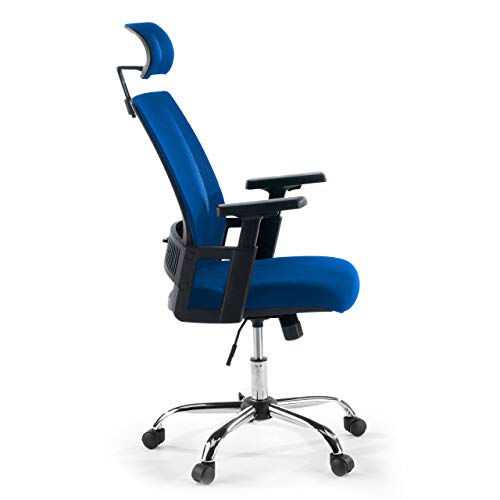 Ofichairs Silla Storm Silla de Oficina Ergonómica Silla de Escritorio Respaldo Transpirable Soporte Lumbar Reposacabezas Brazos Ajustables Color Azul
